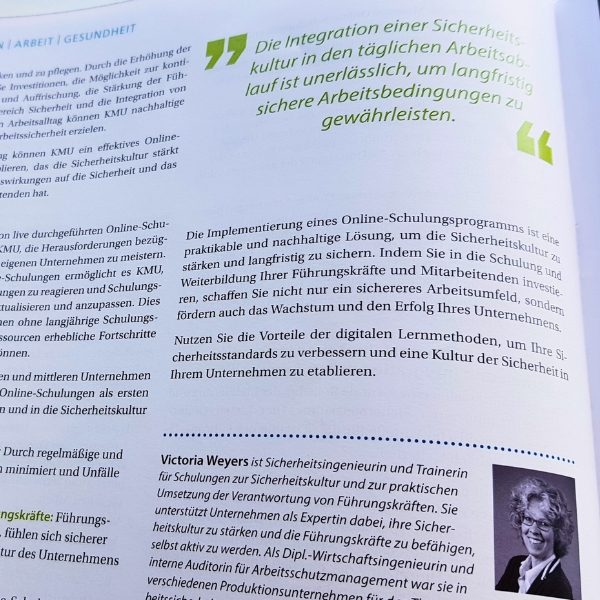 Ausschnitt eines Fachartikels von Victoria Weyers von Weyers Safety Skills. 
